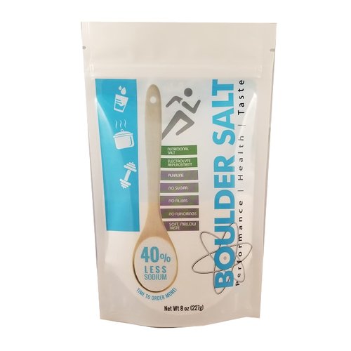 BOULDER SALT - Low Sodium Salt - Unflavored Salt for Cramps, Salt for High Blood Pressure, Salt for POTS Syndrome - Good on Food or in Water. 113 Servings.