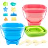 GAPER GO Beach Toys, 3 Packs Collapsible Sand Bucket Set with Sand Castle Toys, Animal Molds, Shovel, Beach Essentials for Kids