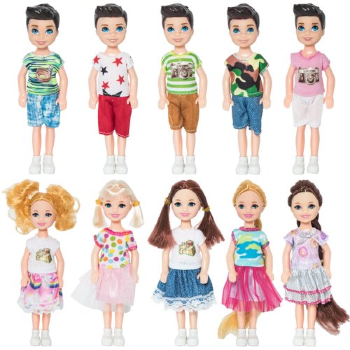 ONEST 10 Sets 5 Inch Mini Doll with Doll Clothes Party Grown Outfits Doll Accessories for Kids