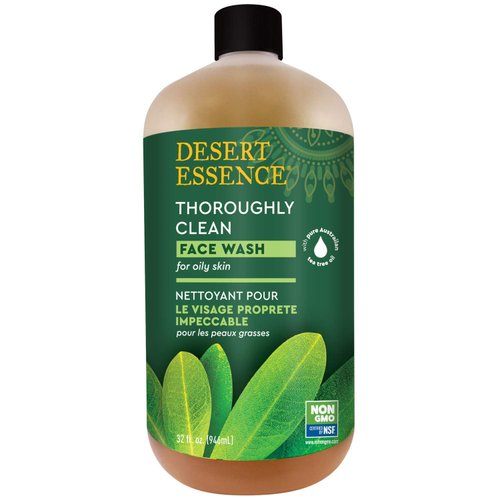 Desert Essence Thoroughly Clean Face Wash Original Deep Cleansing Formula with Tea Tree, Castile Soap & Coconut Oil - 32oz - Soothing, Unisex Skin Cleaning Agent