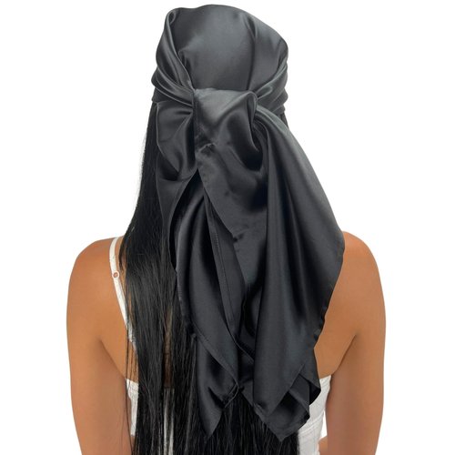100% Pure Mulberry Silk Head Scarf | Women's Hair Wrap for Sleeping at Night | Maintains Style, Reduces Frizz, Aids Growth - Black