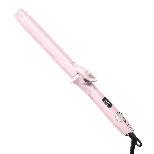 1 1/4 Inch Curling Iron with Clipped Tourmaline Ceramic Barrel Professional 1.25 Inch Hair Curler up to 450°F Dual Voltage for Traveling 60 Mins Auto Off Suit for Different (Pink)