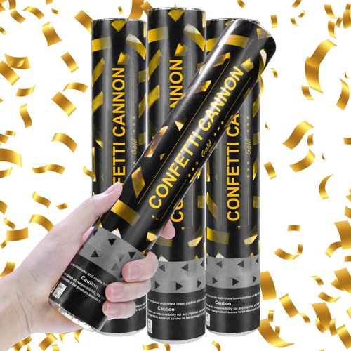 Hanwin Confetti-Cannons, Confettis Pop-pers 4 Pieces, Confettis Can-non, Naturally Degradable Party-Poppers for Weddings, Graduations, Birthday Parties(Black)