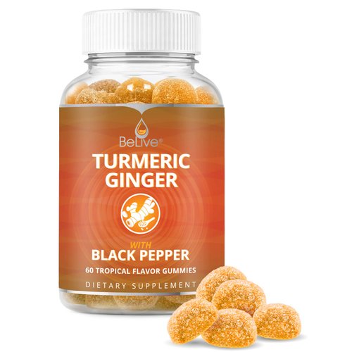 BeLive Turmeric Curcumin with Black Pepper & Ginger - 60 Gummies I Turmeric and Ginger Supplement for Immune Support, Healthy Skin, and Joint Health - Tropical Flavor