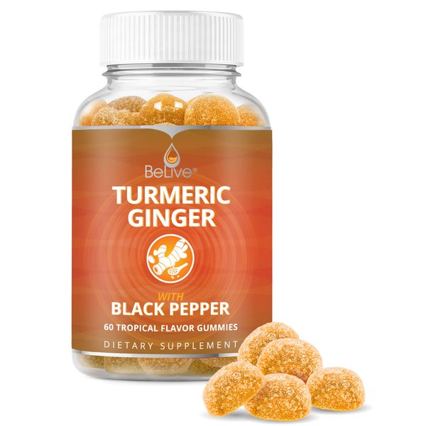 BeLive Turmeric Curcumin with Black Pepper & Ginger - 60 Gummies I Turmeric and Ginger Supplement for Immune Support, Healthy Skin, and Joint Health - Tropical Flavor