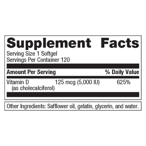 Metagenics Vitamin D3 5000 - for Immune Support, Bone Health & Heart Health* - High Potency Vitamin D - Non-GMO - Gluten-Free - 120 Softgels