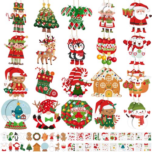 Cholemy 60 Packs Christmas Character Ornament Craft Kit for Kids Make Your Own Ornament Kit with Christmas Craft Stickers Kit for Kids Christmas Party Supplies (Classic)