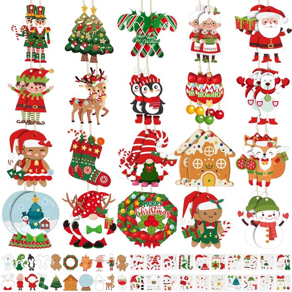 Cholemy 60 Packs Christmas Character Ornament Craft Kit for Kids Make Your Own Ornament Kit with Christmas Craft Stickers Kit for Kids Christmas Party Supplies (Classic)
