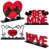 Andi Cppss 4PCS Valentine’s Day Mouse Wooden Centerpieces Decorations, Happy Valentines Day Love Sweet Wooden Table Sign, Be Mine Mouse Table Top Decor, XOXO Table Centerpiece for Valentina’s Dinner
