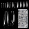 Yokilly Clear Coffin Nails Tips, 550PCS Long C Curved Nail Tips for Acrylic Nails Professional, Half Cover Square Soft Gel Fake Nail Tips for Dip Powder Nail Salons and DIY Nail Art