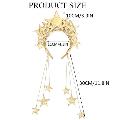 Yean Giant Star Headband Gold Goddess Halo Hair Band Festival Star Headdress Handmade Headpiece for Women and Girls