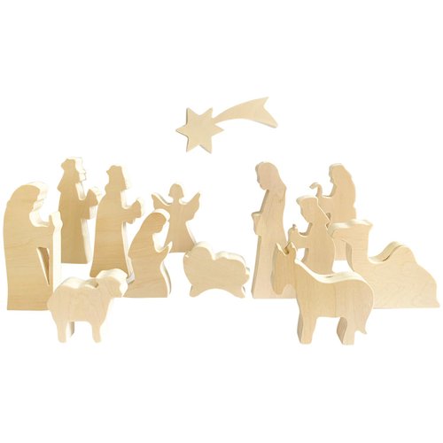 MoinKidz Wooden Christmas Nativity Set, Blank Wooden Miniature Nativity Figurines Set of 13 for Crafts & DIY, Holy Family Christmas Decoration