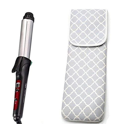 ALEIFLE Women's Heat Resistant Neoprene Curling Iron Holder Flat Iron Curling Wand Travel Storage Cover Case Bag Pouch -Water-Resistant (Grey Chervon) (Grey)