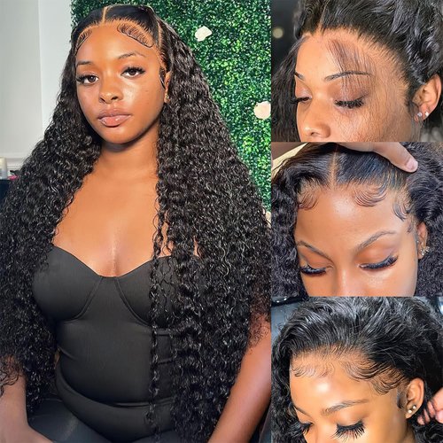 MDRTIRIM Black Lace Front Wigs Long Curly Natural Loose Deep Wave Looking Wavy Wigs 180% Density ...