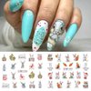 Bunny Nail Art Stickers Easter Nail Decals Cartoon Cute Bunny Carrot Rabbit Water Transfer Nail Accessories Flower Design Acrylic Nail Supplies Holiday Nail Decoration for Women Girls Manicure 12Sheet