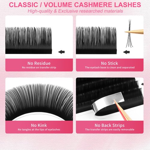 Eyelash Extensions 0.03mm Thickness Volume Lash Extensions L Curl Lashes Mix 7-15mm Pestañas Pelo a Pelo Matte Black Volume Lashes Soft Lash Trays Individual Lashes Professional Use(0.03-L,7-15mm)