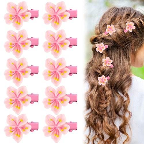 PLwelth 10Pcs Small Flower Hair Clips for Women Girls Kids Mini Pink Cherry Blossom Hair Pins Non Slip Tiny Hair Barrettes for Long Short Thin Thick Hair Cute Hair Accessory for Wedding Bridal