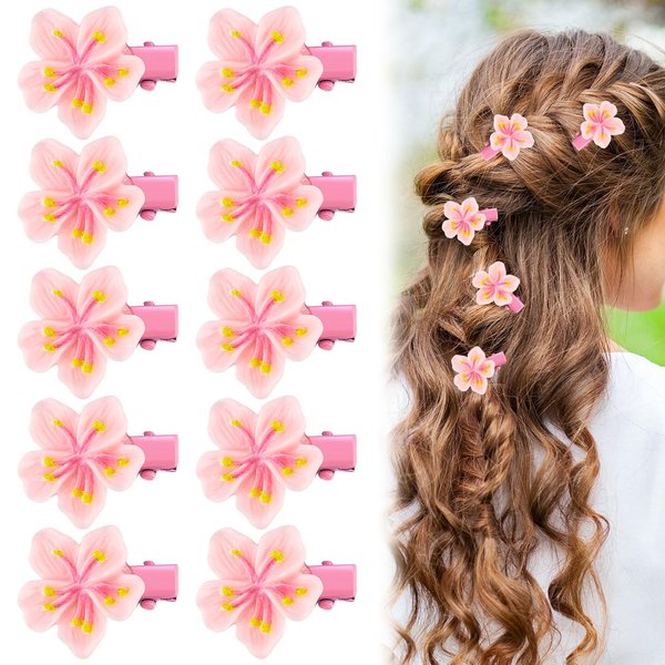 PLwelth 10Pcs Small Flower Hair Clips for Women Girls Kids Mini Pink Cherry Blossom Hair Pins Non Slip Tiny Hair Barrettes for Long Short Thin Thick Hair Cute Hair Accessory for Wedding Bridal