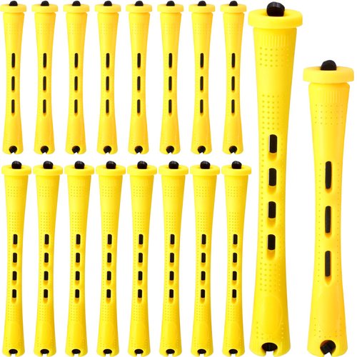 48 Pieces Hair Perm Rods 2 Sizes Plastic Cold Wave Rods Perming Rods Hair Rollers Curlers for Hairdressing Styling (Yellow,0.28 x 2.36 Inch, 0.28 x 3.27 Inch)