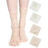 Geyoga 4 Pairs Women's Lace Ankle Socks Ruffle Frilly Socks Mesh Lace Loose Socks Slouch Socks Ankle High Socks for Women(White, Apricot, Medium)