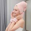 SURPRISE PIE Women Microfiber Hair Towel Wrap with Elastic Strap,Super Absorbent Anti Frizz Drying Turban for Curly, Long,Wet Hair-Pink