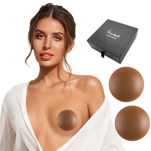 PRETTYWELL Brown Nipple Covers for Women, Waterproof Adhesive Pasties, Reusable Nipple Cover Silicone Nipple Pasties Black Nipple Petals