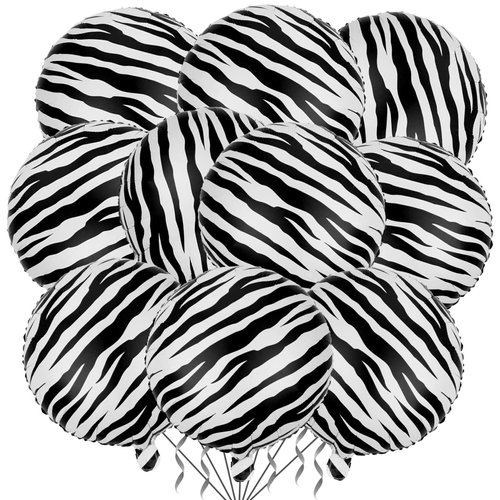 10 Pack 18 Inch Animal Zebra Pattern Foil Balloons Helium Animals Balloons Wildlife Print Balloons for Animal Birthday Zebra Jungle Safari Theme Backdrop Kids Party Decorations Supplies