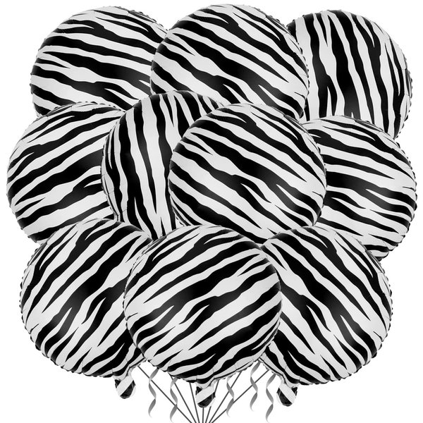 10 Pack 18 Inch Animal Zebra Pattern Foil Balloons Helium Animals Balloons Wildlife Print Balloons for Animal Birthday Zebra Jungle Safari Theme Backdrop Kids Party Decorations Supplies