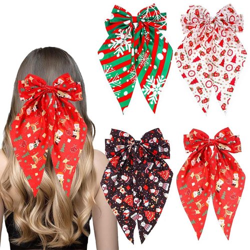 Jewemia Hair Bows for Women Spider Hair Bow Hair Clips Xmas Hair Barrettes Pumpkin Christmas Halloween Hair Accessories Gifts for Women and Girls 4 pcs (Christmas-1)
