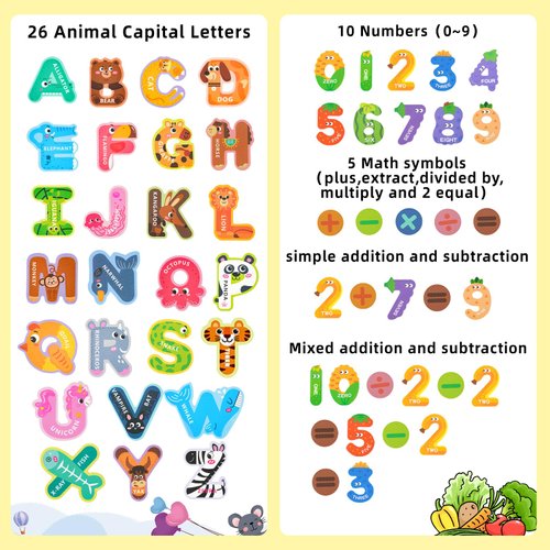 Cocurb 52 Pack Magnetic Letters Numbers Fridge Magnets for Toddlers 1 to 3 Learning Toys, Animal ABC Cardboard Magnets for Refrigerator Colourful Alphabet Toys Baby Educational Toys