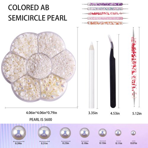Face Gems- White Rhinestones, 5606PCS Nail Art Flat Back Half Round Pearl Crafts, and DIY Projects - Perfect for Home DIY Nails Body Face Craft and Salon Use. (Off-White)…
