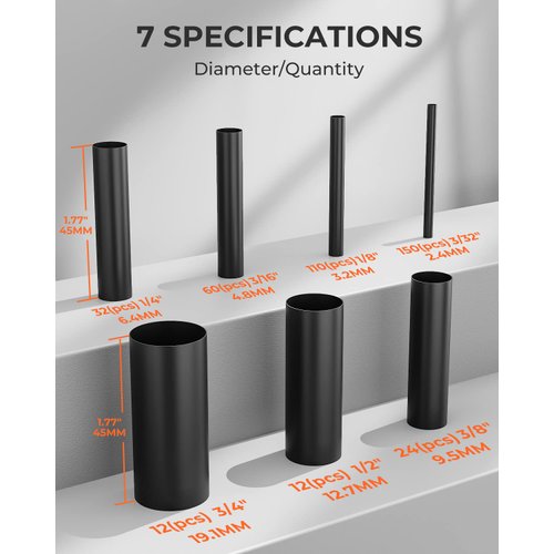 Eventronic 400 Pcs Heat Shrink Tubing Kit-3:1 Ratio Adhesive Lined,Marine Grade Shrink Wrap - Industrial Heat-Shrink Tubing - Black