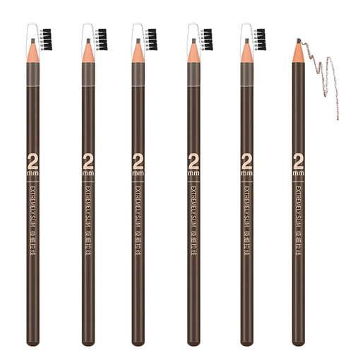 6pcs 2mm Ultra-Thin Eyebrow Pencil with Brush Waterproof Long-Lasting Slim Eyebrow Pencil Peel off Microblading Mapping Pencils (#02 Light Brown)