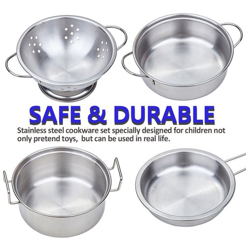 Play Pots and Pans Toys for Kids - Kitchen Playset Pretend Cookware Mini Stainless Steel Cooking Utensils Development Toys for Toddlers & Children Ages 3 Years and up