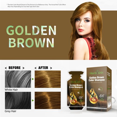 Herbishh Hair Color Shampoo 10 Sachet +1 Argan Hair Mask Pouch | 3 in 1 Hair Dye | PPD Free | Easy to Use | Gray Coverage | Travel Size | Available in 6 Colors | (Golden Brown)
