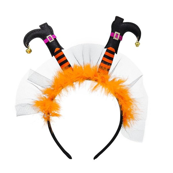 Firuilo Halloween Headband Witch Leg Hairband Furry Lace Hair Band Funny Costume Hair Hoop for Halloween Party Cosplay (Orange)