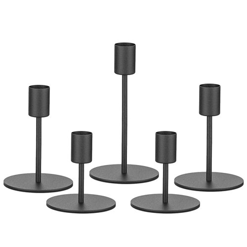 smtyle Black Candlestick Holders for Taper Candles Set of 5 Candelabra with Iron-0.9" Diameter Ideal for Home Decor