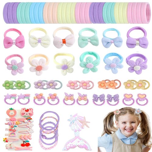 Toddler Hair Accessories - Elastic Hair Ties and Rubber Bands with Cute Hair Clips for Little Girls and Kids
