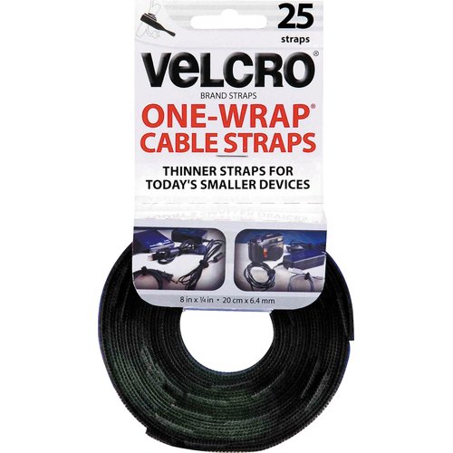 Velcro 91141 Reusable Self-Gripping Cable Ties, 1/4 x 8 inches, Black, 25 Ties/Pack