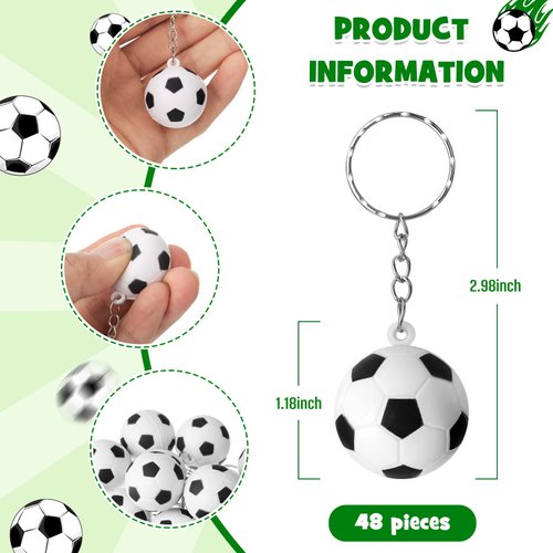 48 Pcs Soccer Keychains Soccer Stress Ball Soccer Party Favors Mini Stress Balls Pendant for School Carnival Reward Party Bag Gift Fillers Stress Relieve