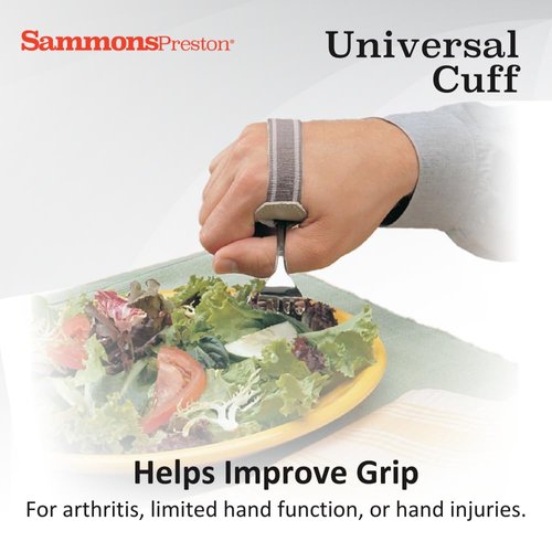 Sammons Preston Universal Cuff, Leather ADL Cuff with Elastic Strap, Holds Utensils or Writing Aids, Makes Mealtime or Other Activities Easier, for Elderly or Individuals with Weak Grip, Small, 2-1/2"