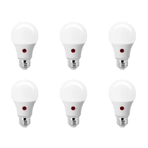 SYLVANIA Dusk to Dawn A19 LED Light Bulb with Auto On/Off Light Sensor, 60W=9W, 800 Lumens, 2700K, Soft White - 6 Pack (41257)