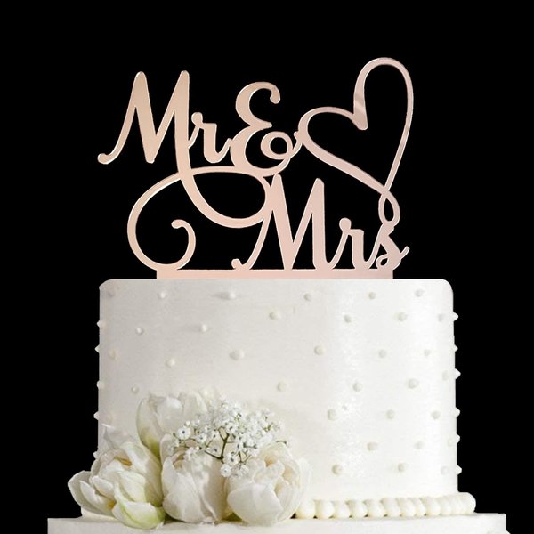 AMINJIE Mr and Mrs Cake Topper - Bride and Groom Sign Wedding/Engagement Cake Toppers Decoration, Mirror Rose Gold Acrylic