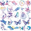 Hohamn Glitter Tattoos for Girls Women, 12 Sheets Glitter Butterfly Moon Flowers Mermaid Temporary Tattoos for Girls Birthday Party Supplies Gifts Decoration