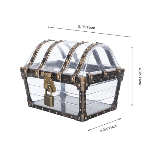 Alipis Transparent Antique Pirate Treasure Box With Lock And Key Treasure Toy Box Prizes Vintage Storage Organizer For Kids Pirate Party Supplies
