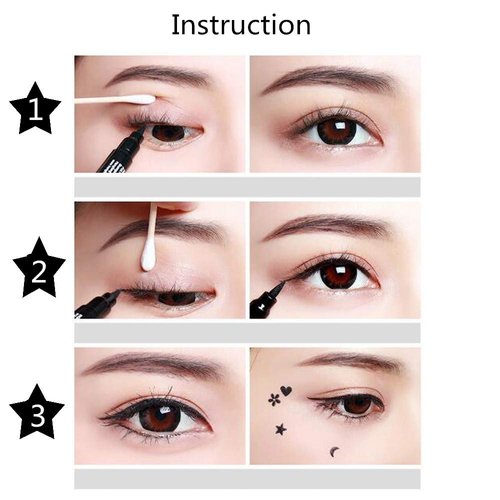 Pinkiou 2 in 1 Double-headed Liquid Eyeliner Pen Stamp Super Slim Gel Felt Tip High Pigment Black Waterproof Smudgeproof Long Lasting Makeup Tool(Heart)