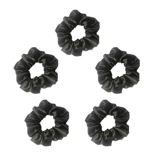 Satin Hair Scrunchies for Women - Scrunchies for Curly Hair,Softer Than Silk Scrunchies for Hair Silk Hair,Silk Hair Ties No Damage, Elastics Ponytail Holder 6pcs (5PCS Black)