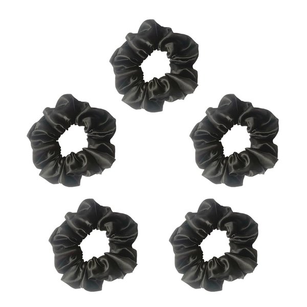 Satin Hair Scrunchies for Women - Scrunchies for Curly Hair,Softer Than Silk Scrunchies for Hair Silk Hair,Silk Hair Ties No Damage, Elastics Ponytail Holder 6pcs (5PCS Black)