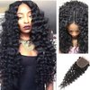 Deep Wave Closure Size 4"x4" 150% Unprocessed Brazilian Virgin Human Hair Bleached Knots Free Part Top Front Lace Closure Naturl Black Soft and Smooth (Brazilian NS-18inch 4x4)