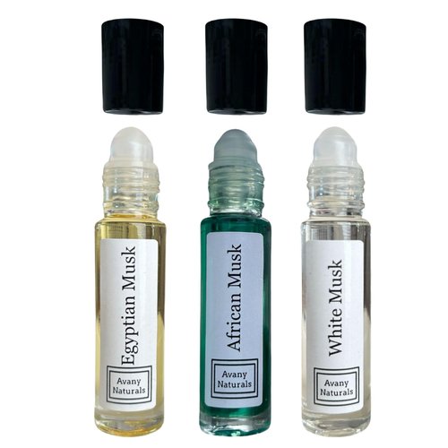 Avany Naturals Musk Fragrance Body Oil - Egyptian Musk, African Musk, White Musk, Concentrated Perfume, Alcohol Free, Roll On Scented Body Oil
